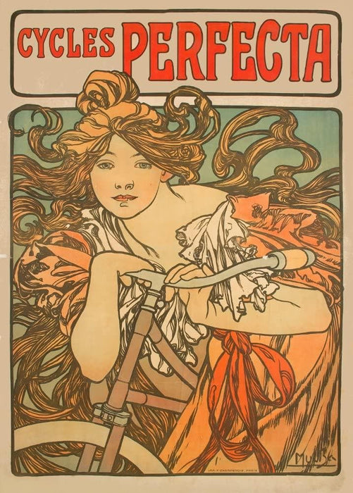 Vintage Cycling 'Perfecta Cycles', France, 1902, Alphonse Mucha, Reproduction 200gsm A3 Vintage Art Nouveau Cycling Poster