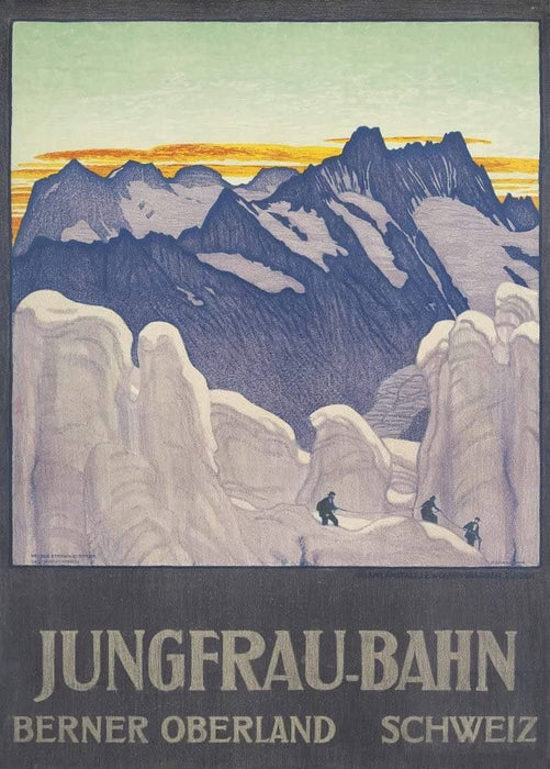Vintage Travel Switzerland 'Jungfrau Berber Oberland', 1910, Reproduction 200gsm A3 Vintage Skiing and Winter Sport Poster