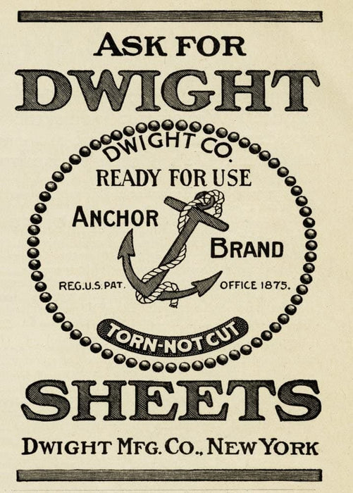 Vintage Clothes and Accessories 'Dwights Anchor Brand Sheets for Beds', U.S.A, 1908, Reproduction 200gsm A3 Vintage Poster