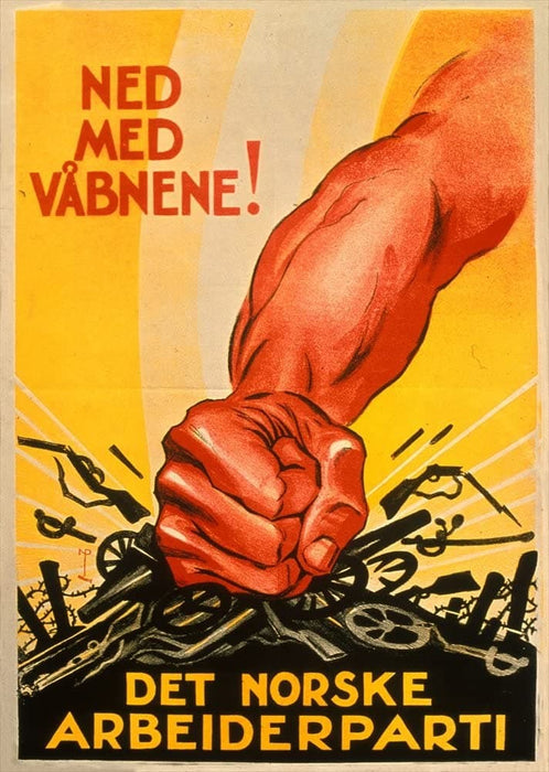 Vintage Norwegian Politics 'The Norwegian Labour Party. Down with Arms', Norway, 1930, Reproduction 200gsm A3 Vintage Propaganda Poster