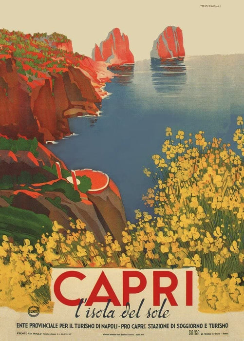 Vintage Travel Italy 'Capri', 1948, Reproduction 200gsm A3 Vintage Art Deco Travel Poster