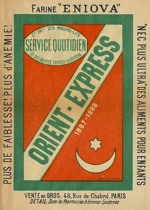Vintage Travel Orient Express 'Cover of The Very First Orient Express Brochure', 1887, Reproduction 200gsm A3 Vintage Railway Travel Poster