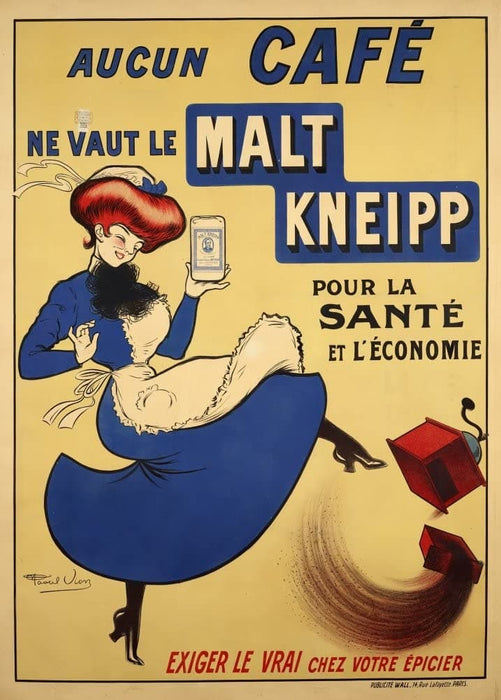 Vintage Coffee, Teas and Hot Drinks 'Coffee Malt Kneipp', France, undated, Reproduction 200gsm A3 Vintage Art Nouveau Poster