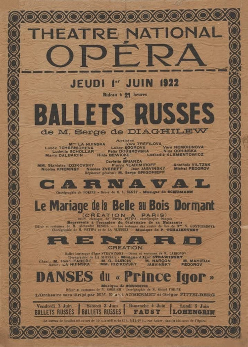 Vintage Ballet 'Ballets Russes de Serge Diaghilev with Bronislav Nijinska, Paris', France, 1922, Reproduction 200gsm A3 Vintage Ballet Poster
