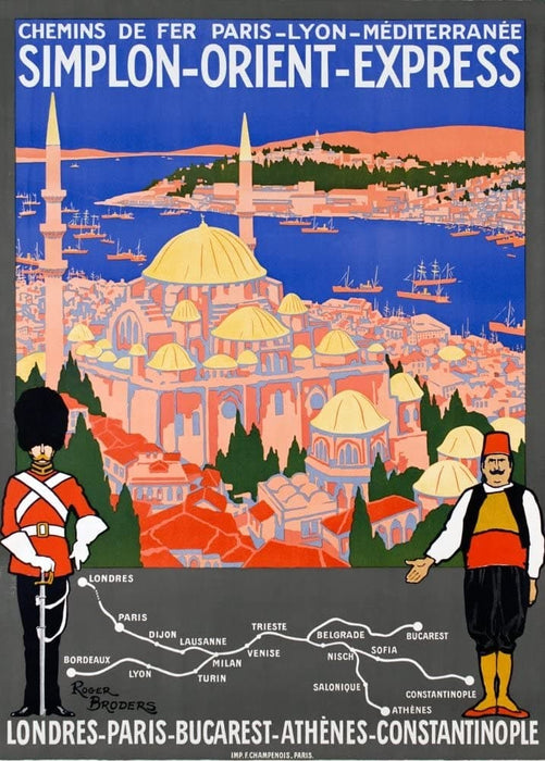 Vintage Travel Orient Express 'London, Paris, Bucharest, Athens and Constantinople', 1921, Roger Broders, Reproduction 200gsm A3 Vintage Art Deco Travel Poster