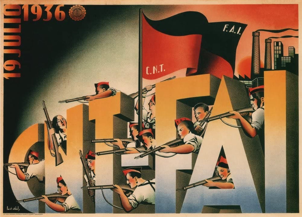 Vintage Spanish Civil War Propaganda 'July 18th Issued by The C.N.T Iberan Anarchist Federation and National Confederation of Labour', Spain, 1936-39, Reproduction 200gsm A3 Vintage Propaganda Poster