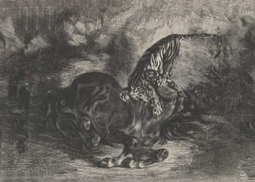 Eugene Delacroix 'Wild Horse Felled by a Tiger', France, 1828, Reproduction 200gsm A3 Classic Art Vintage Poster - World of Art Global Limited
