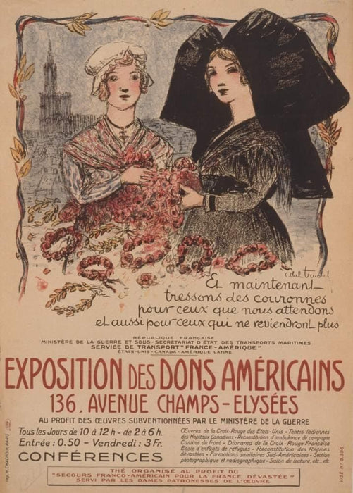 Vintage French WW1 Propaganda 'Exhibition of American Donations', France, 1914-18, Reproduction 200gsm A3 Vintage French Propaganda Poster