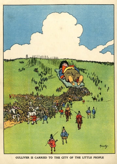 Vintage Toys, Nursery and Fairytales 'Gulliver's Travel and Being Carried to The City of The Little People', 1915, by John Hassall, Reproduction 200gsm A3 Vintage Children's Poster