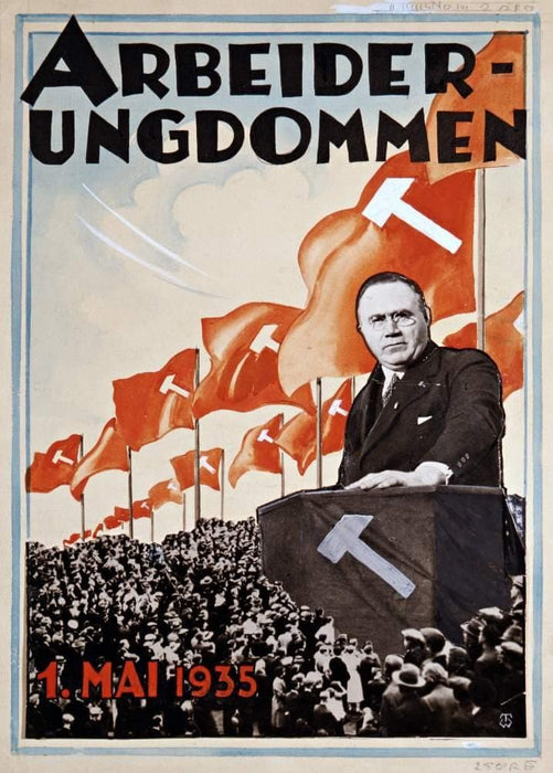 Vintage Norwegian Politics 'First of May. Youth Workers', Norway, 1935, Reproduction 200gsm A3 Vintage Propaganda Poster