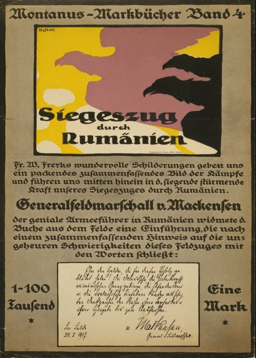Vintage German WW1 Propaganda 'Triumphal March Through Romania', Germany, 1914-18, Reproduction 200gsm A3 Vintage German Propaganda Poster