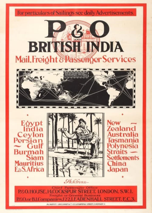 Vintage Travel India 'P and O Tours Also to Burma, Thailand and The Persian Gulf', 1922, Reproduction 200gsm A3 Vintage Art Deco Travel Poster