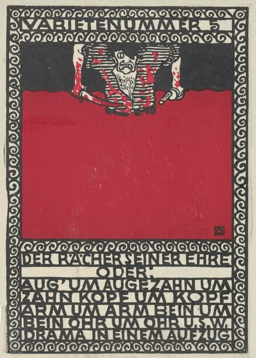 Wiener Werkstatte 'Variety Act Five. The Avenger of his Honour', Moriz Jung, Austria, 1907, Reproduction 200gsm A3 Vintage Art Nouveau Secession Poster