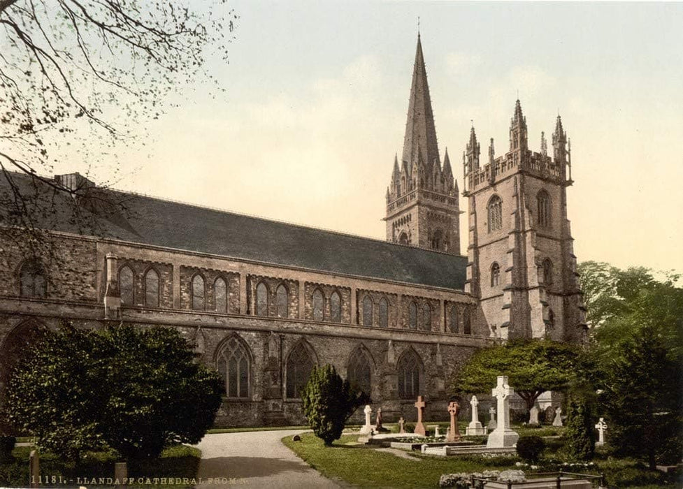 Vintage Travel Wales 'Cathedral from The North, Llandoff', Circa 1890-1910, Reproduction 200gsm A3 Vintage Photography Travel Poster