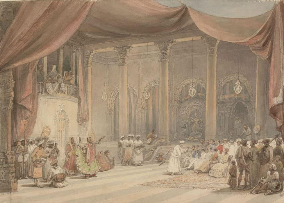 Classic Indian Art 'Europeans Being Entertained by Dancers in Calcutta During Durga Puja', by William Prinsep, 1840, Reproduction 200gsm A3 Vintage Poster - World of Art Global Limited