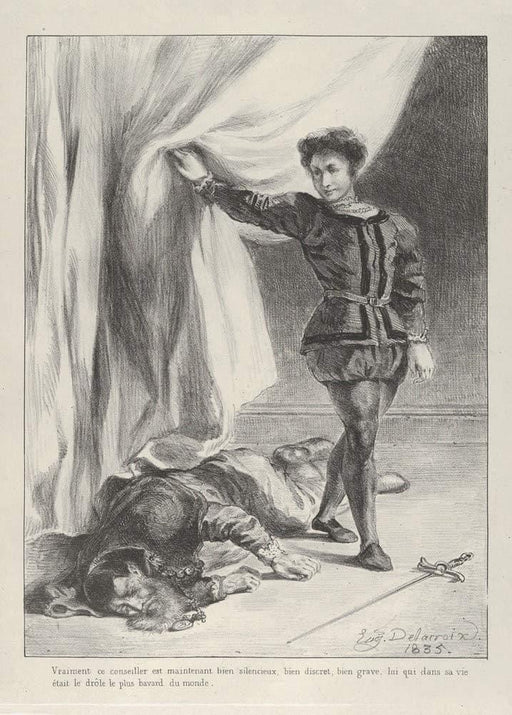 Eugene Delacroix 'Hamlet and The Corpse of Polonius', France, 1835, Reproduction 200gsm A3 Shakespeare Classic Art Poster - World of Art Global Limited