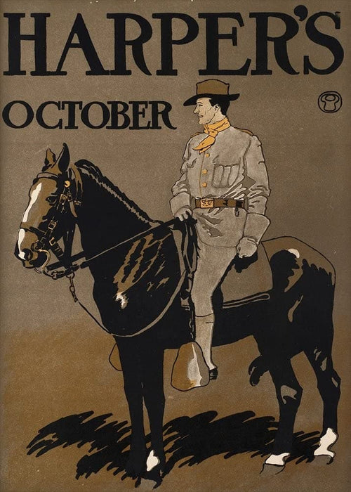 Vintage Literature 'A Mounted Uniformed Guard on a Horse' from 'Harper's Magazine', U.S.A, 1898, Edward Penfield, Reproduction 200gsm A3 Vintage Art Nouveau Poster