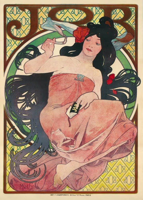 Vintage Tobacco, Cigarettes and Cigars 'Job Rolling Papers', France, 1894, Alphonse Mucha, Reproduction 200gsm A3 Vintage Art Nouveau Poster