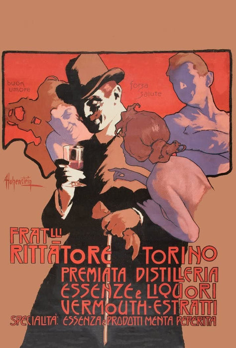 Vintage Beers, Wines and Spirits 'Fratelli Rittatore Torino', Italy, 1902, Adolfo Hohenstein, Reproduction 200gsm A3 Vintage Art Nouveau Poster