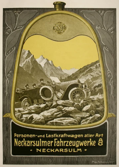 Vintage Automobile 'Neckarsulmer Automobile Manufacturers', Germany, 1914-18, Reproduction 200gsm A3 Vintage German WW1 Automobile Poster
