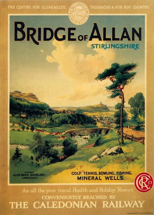 Vintage Travel Scotland 'Bridge of Allan, Stirlingshire', Circa. 1920-30's, Reproduction 200gsm A3 Vintage Art Deco Travel Poster