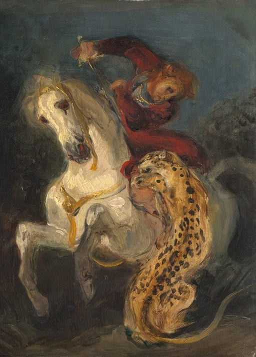 Eugene Delacroix 'Rider Attacked by a Jaguar, Detail', 1855, Reproduction 200gsm A3 Vintage Poster - World of Art Global Limited