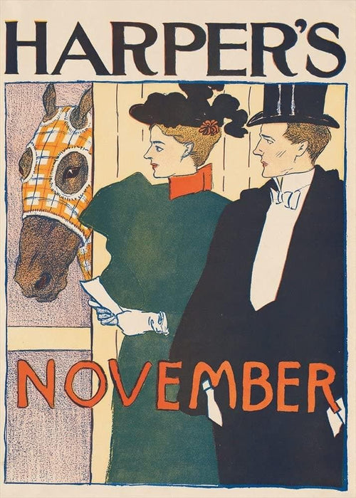 Vintage Literature 'A Horse in a Stable' from 'Harper's Magazine', U.S.A, 1895, Edward Penfield, Reproduction 200gsm A3 Vintage Art Nouveau Poster