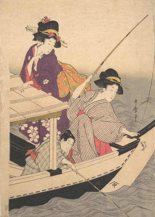 Kitagawa Utamaro 'Fishing', Japan, 18th Century, Reproduction 200gsm A3 Vintage Classic Ukiyo-e Art Poster