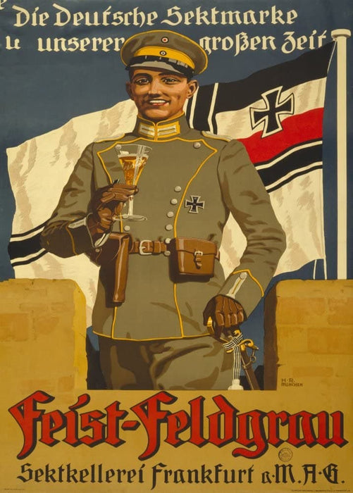 Vintage German WW1 Propaganda 'Champagne Produced by Feist-Field Grey, Frankfurt', Germany, 1914-18, Reproduction 200gsm A3 Vintage German Propaganda Poster