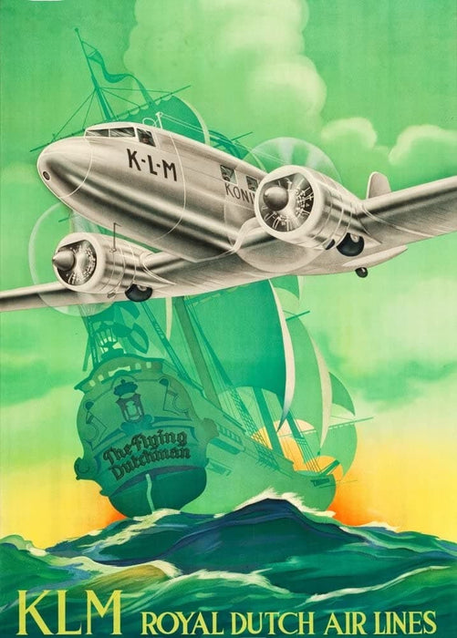 Vintage Travel Holland 'The Flying Dutchman with KLM', Circa. 1920-30's, Reproduction 200gsm A3 Vintage Art Deco Travel Poster
