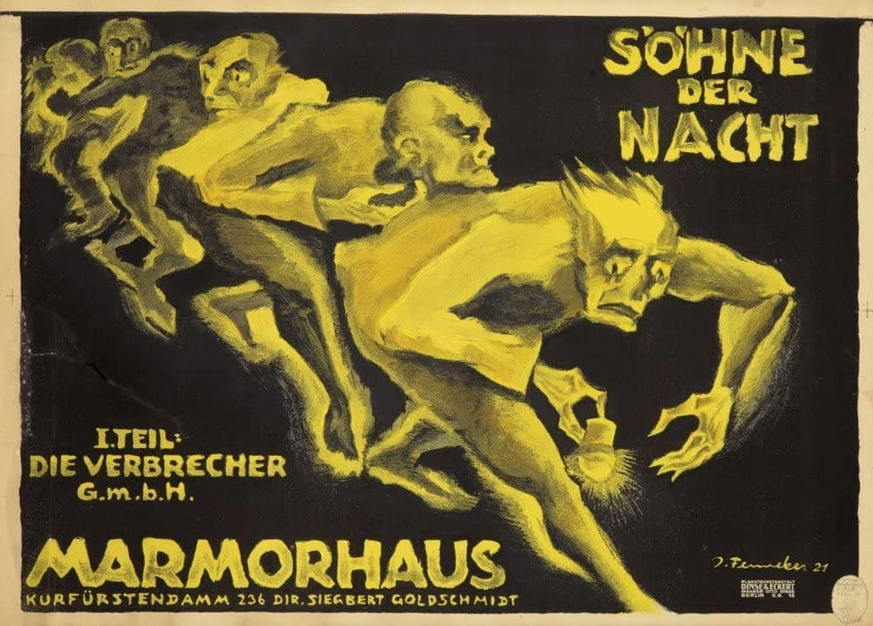 Vintage Film and Theatre 'Sohne Der Nacht' Showing at The Marmorphaus, Berlin, Germany, 1920, Josef Fenneker, Reproduction 200gsm A3 Vintage Classic Movie Poster
