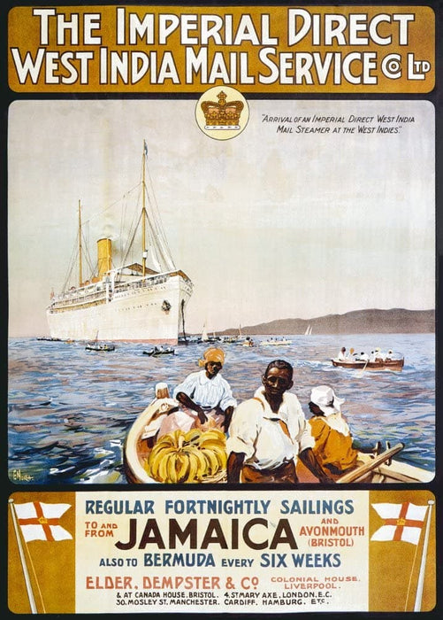 Vintage Travel Jamaica 'The West Indies with Imperial Direct', Circa 1901 to 1920, Reproduction 200gsm A3 Vintage Travel Poster
