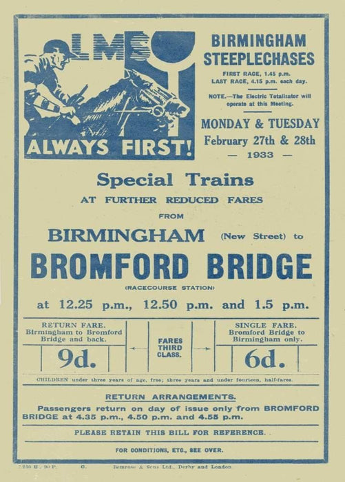 Vintage Horse Racing 'Birmingham Steeplechase at Bromford Bridge', England, 1933, Reproduction 200gsm A3 Vintage Horses Poster