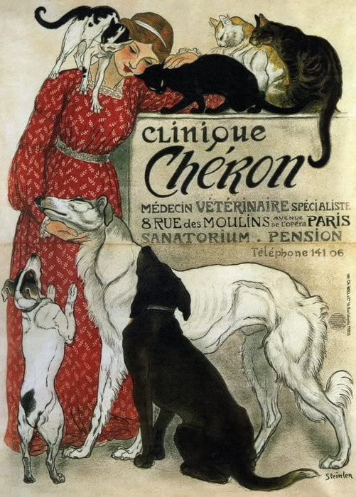 Vintage Pets & Veterinary 'Clinique Cheron', France, 1905, Theophile Alexandre Steinlen, Reproduction 200gsm A3 Vintage Art Nouveau Poster
