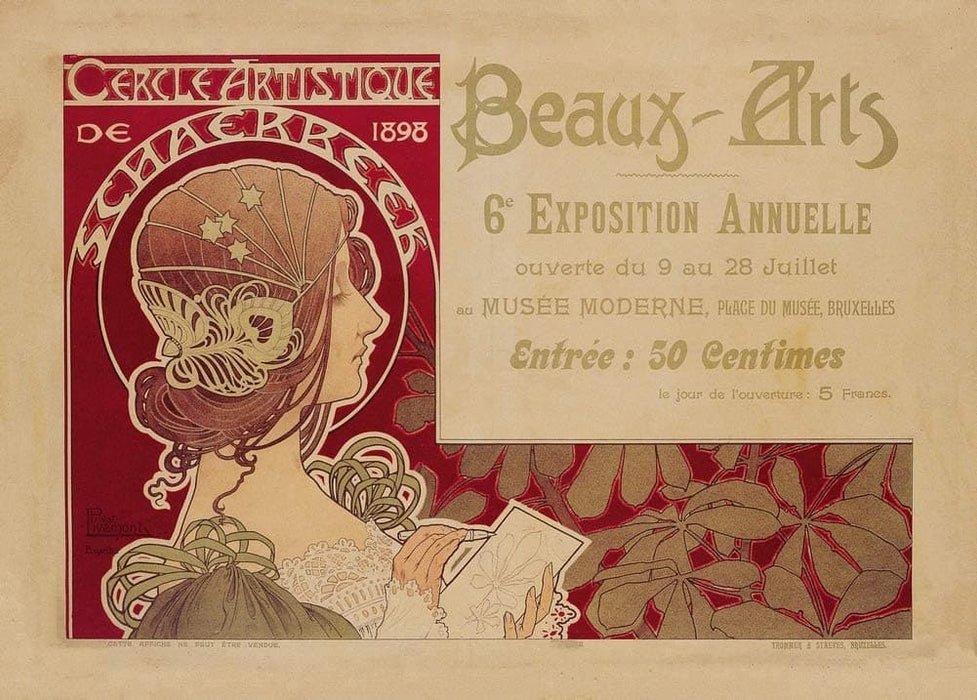 Henri Privat-Livemont 'Artistic Circle of Schaebrbeek', Belgium, 1898, Reproduction 200gsm A3 Vintage Classic Art Nouveau Poster
