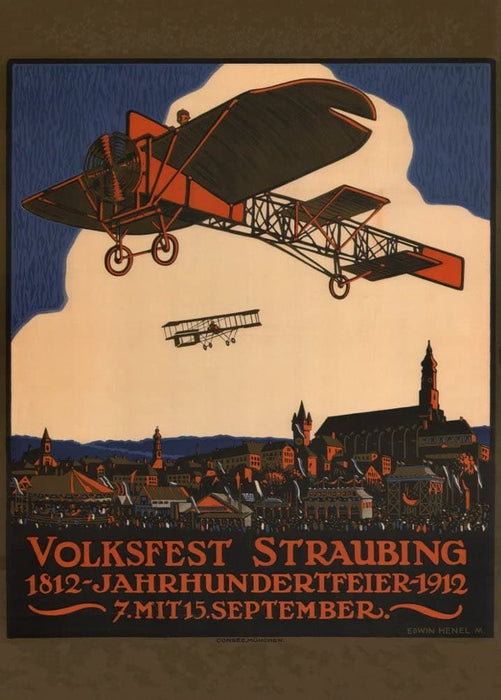 Vintage Travel Germany 'Straubing Week of Aviation in Bavaria', 1912, Reproduction 200gsm A3 Vintage Travel Poster
