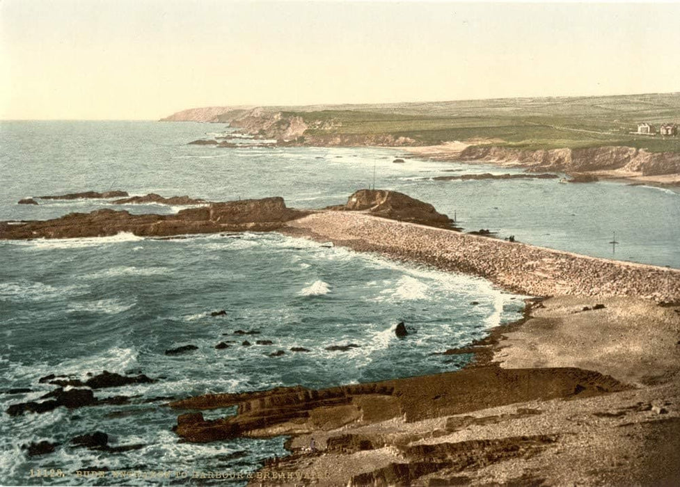 Vintage Travel England 'Cornwall, Bude, Entrance to Harbour and Breakwater', 1890's, Reproduction 200gsm A3 Vintage Photography and Travel Poster