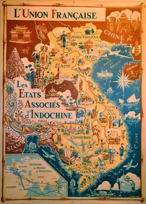 Vintage Travel Indochina 'L'Union Francaise. Les Etats Associes d'Indochine', 1948, Reproduction 200gsm A3 Vintage Travel Poster