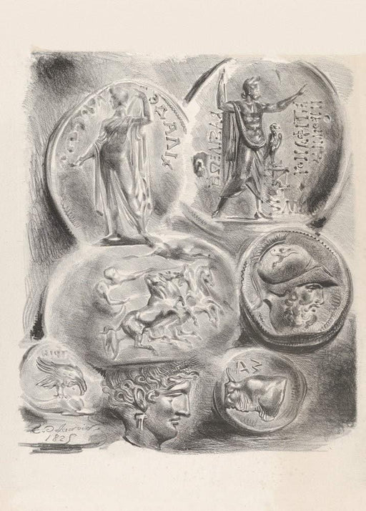 Eugene Delacroix 'Studies of Seven Greek Coins', France, 1825, Reproduction 200gsm A3 Classic Art Vintage Poster - World of Art Global Limited