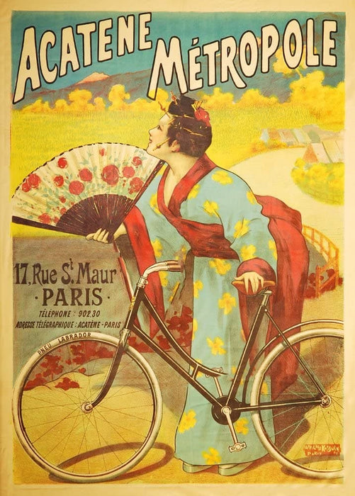 Vintage Cycling 'Acatene Metropole', Paris, France, Reproduction 200gsm A3 Vintage Art Nouveau Cycling Poster