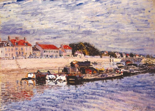 Alfred Sisley 'Barges on The Loing at Saint-Mammes', 1885, British, Impressionism, Reproduction 200gsm A3 Vintage Classic Art Poster - World of Art Global Limited