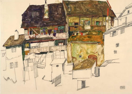Egon Schiele 'Old Houses in Krumau, Detail', Austria, 1914, Reproduction 200gsm A3 Vintage Classic Art Poster - World of Art Global Limited