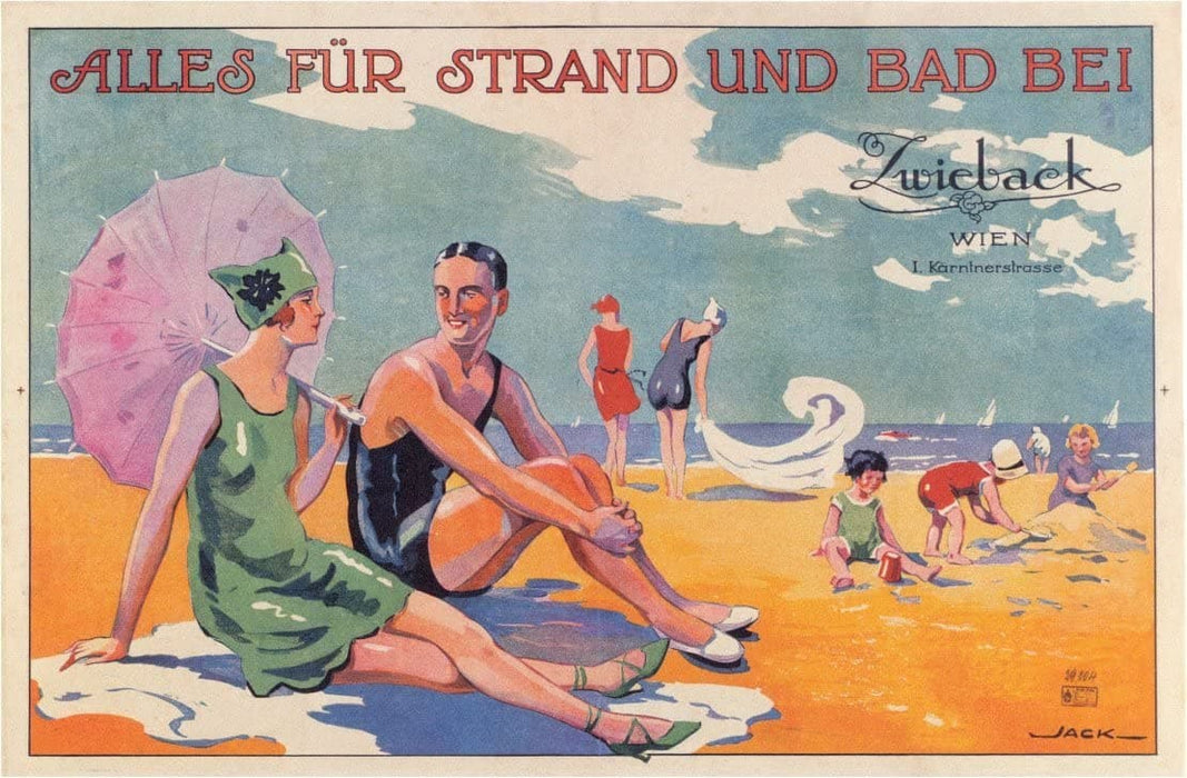 Vintage Travel Austria 'Everything for The Beach and Bath', Austria, 1925, Reproduction 200gsm A3 Vintage Art Deco Travel Poster