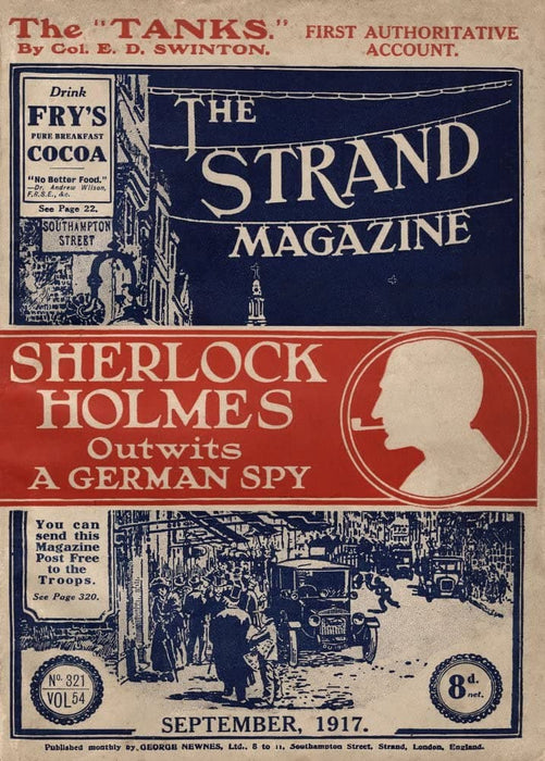 Vintage Literature 'Sherlock Holmes Outwits a German Spy in The Strand Magazine', England, 1917, Arthur Conan Doyle, Reproduction 200gsm A3 Vintage Sherlock Holmes Poster