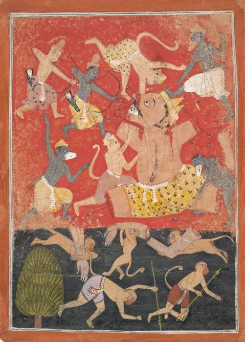 Vintage Occult and Magic 'The Demon Kumbhakarma is Defeated by Rama and Laksmana', India, 1670, Reproduction 200gsm A3 Vintage Poster