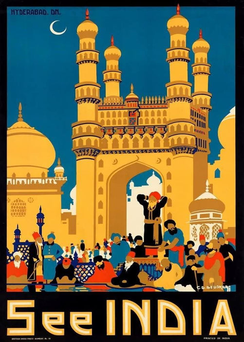 Vintage Travel India 'See India. Hyderabad', Circa. 1930's, Reproduction 200gsm A3 Vintage Art Deco Travel Poster