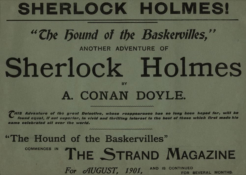 Vintage Literature 'Sherlock Holmes. The Hound of The Baskervilles Commences in The Strand Magazine', England, 1907, Reproduction 200gsm A3 Vintage Sherlock Holmes Poster
