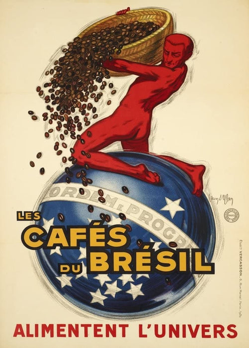Vintage Coffee, Teas and Hot Drinks 'Cafes Des Brasil', France, 1920, Jean D'Ylen, Reproduction 200gsm A3 Vintage Art Deco Poster