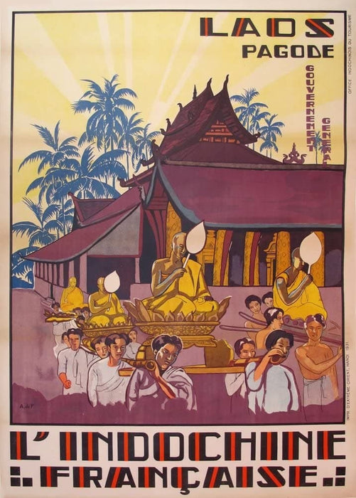 Vintage Travel Laos 'Indochina', 1930's, Reproduction 200gsm A3 Vintage Art Deco Travel Poster