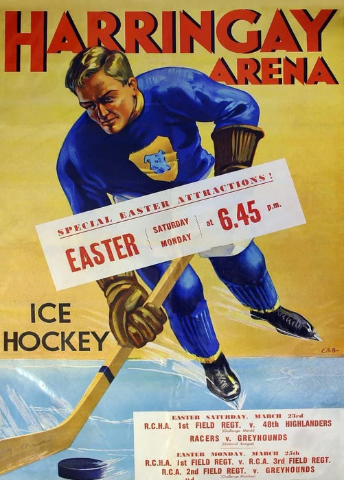 Vintage Ice Hockey 'Harringay Arena Easter Schools', England, 1940, Reproduction 200gsm A3 Vintage Sports Poster